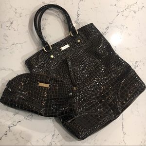 Cole Haan Croc Pattern Patent Leather Bag set